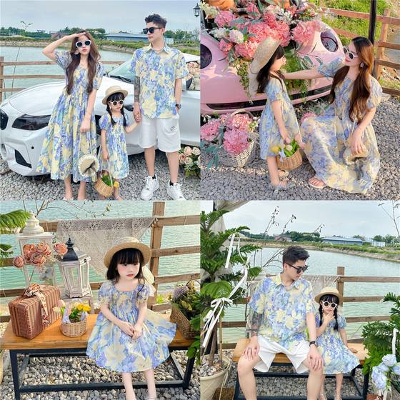 French Mother and Dresses dress 2025 Summer New Family of Three Parent-child Dress Holiday Style Summer Dress Floral Dress