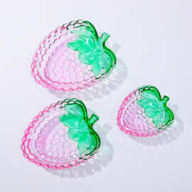 创意葡萄水晶玻璃水果盘草莓小碗日式中古干果盘子彩色家用零食碟