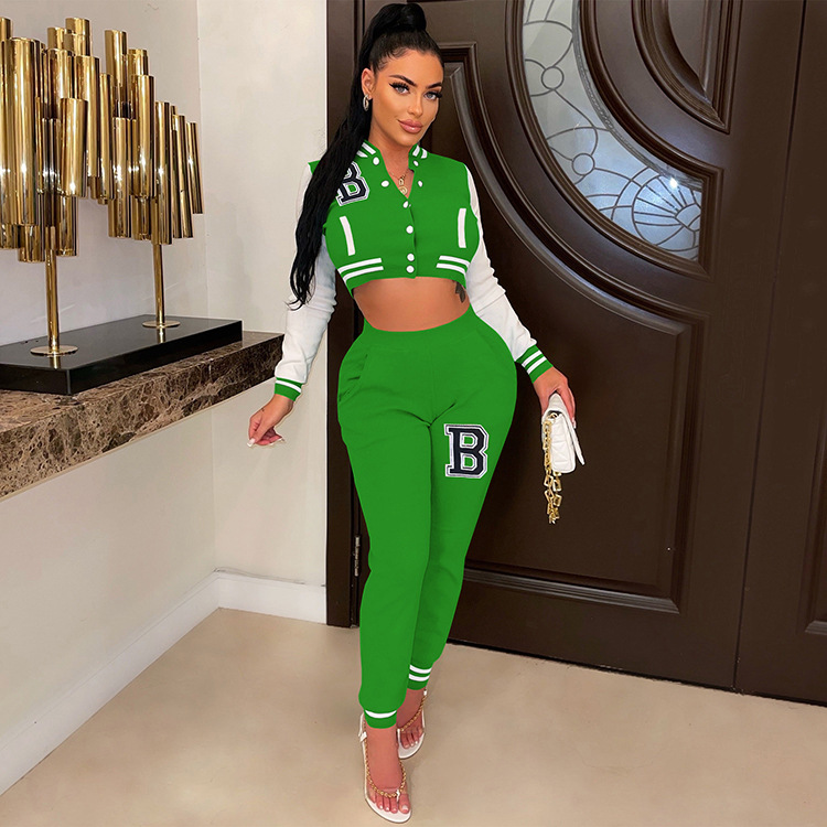 Moterų kelnės baseball uniformos kostiumas su raidėmis sportinis_voghion.com