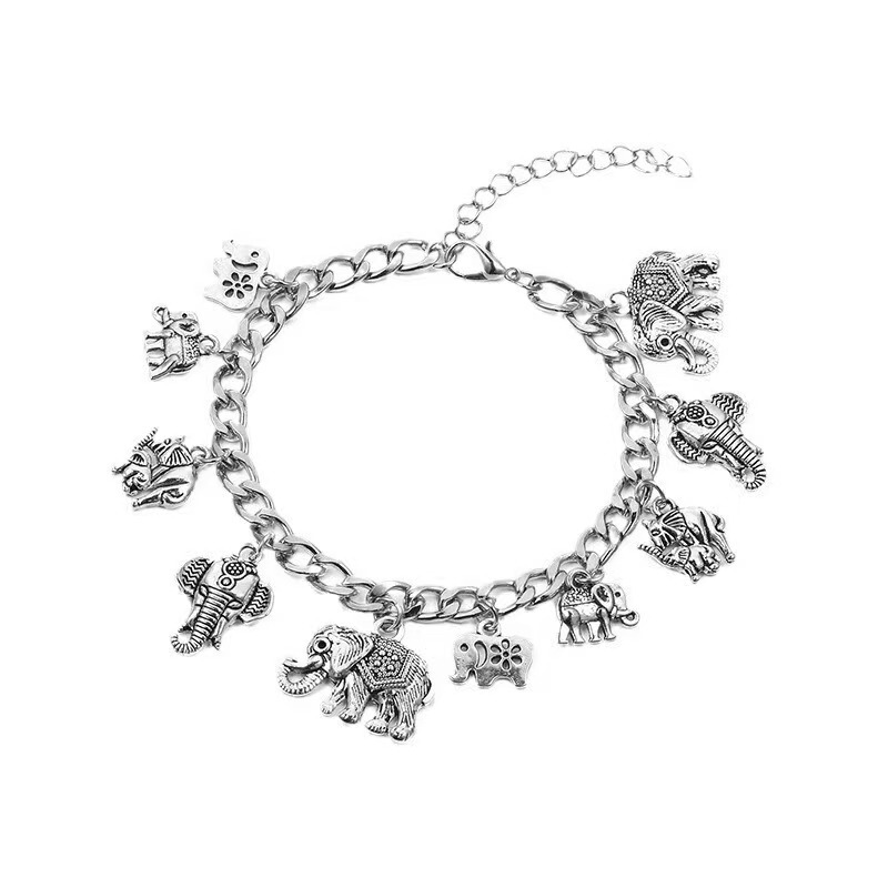 Cross-Border Amazon European and American New Fashion Retro Carved Elephant Anklet Peach Heart Bracelet Alloy Jewelry Wholesale Cross-Border Amazon European and American New Fashion Retro Carved Elephant Anklet Peach Heart Bracelet Alloy Jewelry Wholesale