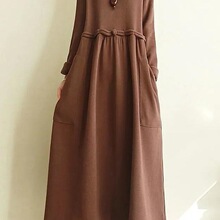 加绒加厚复古文艺连衣裙女秋冬新款过膝裙子大码宽松中长款打底裙