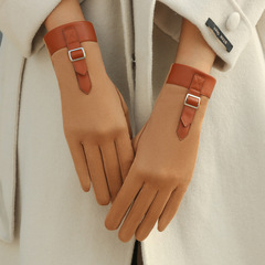 New Women's Winter Fleece Lined Touchscreen Riding Driving Cross-border Skiing Leather Gloves Manufacturer Wholesale