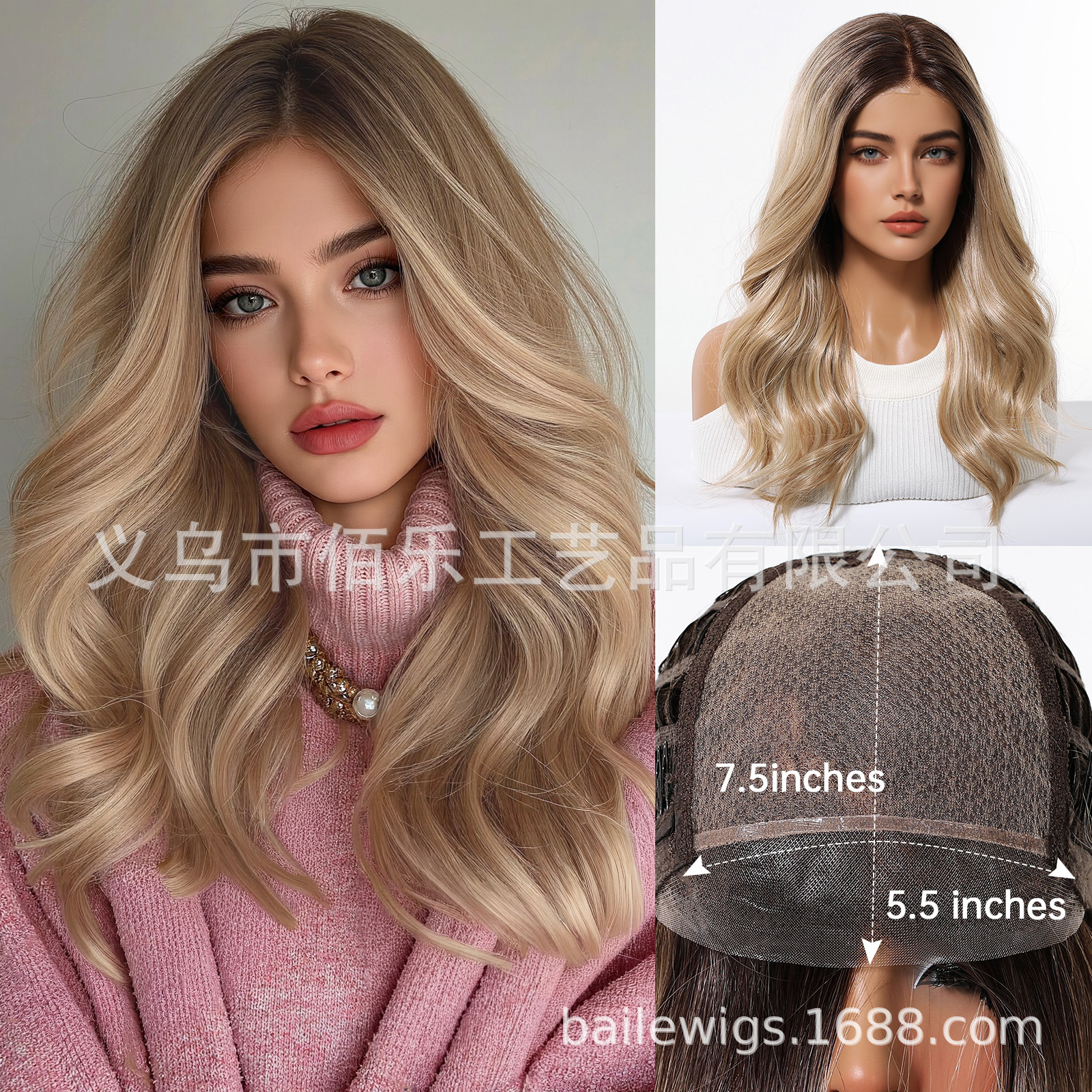 MONO gancho de mano peluca tiro real cabeza dorada capa degradada cabello largo y liso venta caliente europea y americana cubierta completa Wig