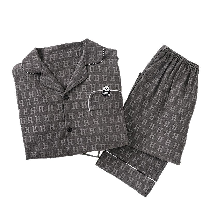 2025 nuevo jacquard nube algodón pijama de hombre primavera y otoño pantalones de manga larga ropa de hogar panda japonesa verano