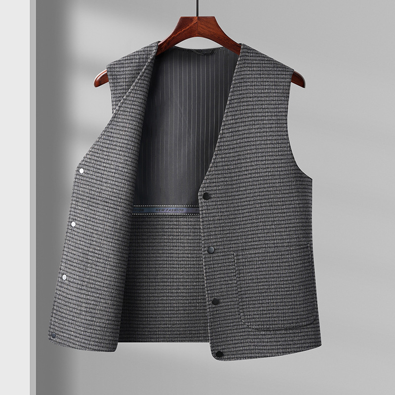 Middle-aged Men's Wool Vest 2024 Autumn and Winter New Business Casual Single-breasted Inner Wear Base Vest Dad's Clothing