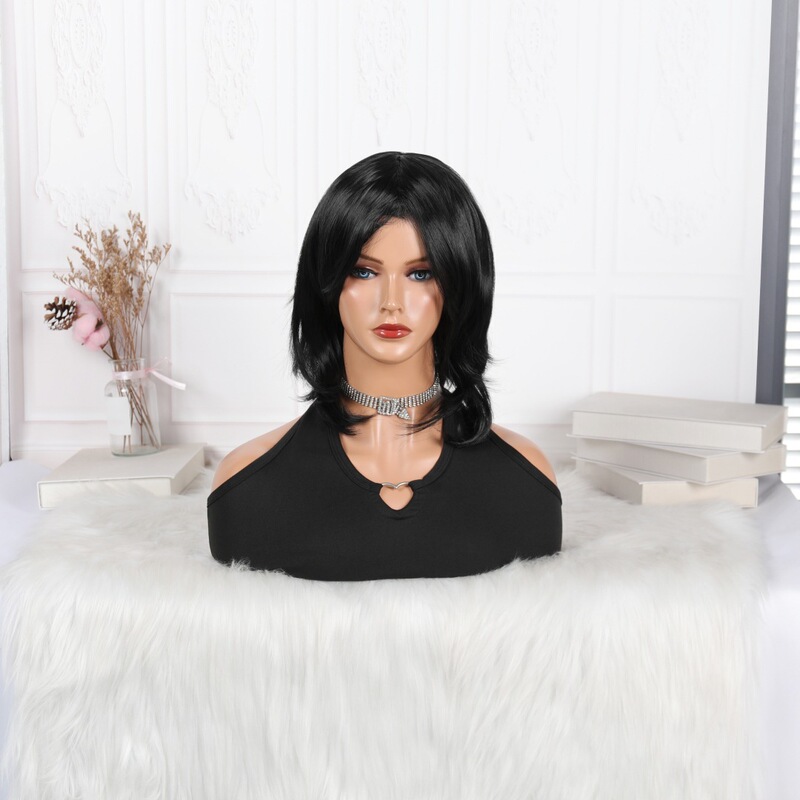 Inventory Clearance Price Fashion European and American Wig for Women, Synthetic Black Bangs, Medium-Length Wavy Wig Headpiece Inventory Clearance Price Fashion European and American Wig for Women, Synthetic Black Bangs, Medium-Length Wavy Wig Headpiece