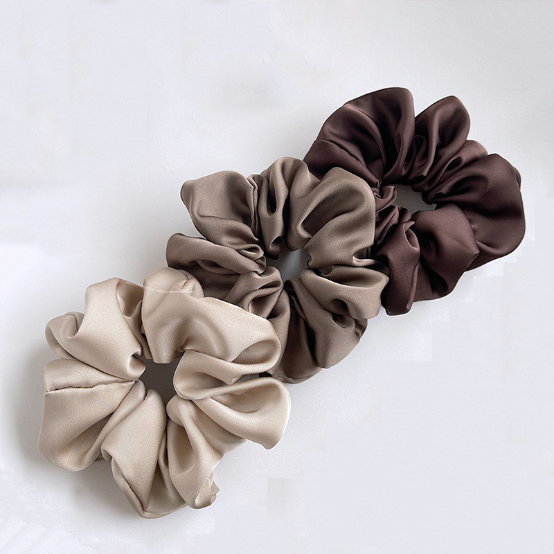 韓國新款東大門氣質感奶油質感絲滑緞面咖色系大腸發圈發繩髮飾女