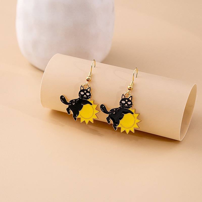 Wholesale Jewelry Classic Style Cat Alloy Enamel Earrings display picture 4