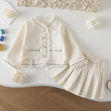 77325 中小童2024春秋新款韩版女童小香风套装宝宝时尚百褶裙套装