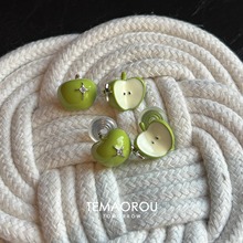 s925银针可爱青苹果耳钉小众设计感夏日独特耳饰无耳洞耳夹蚊香盘