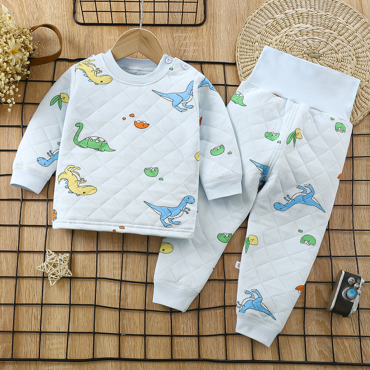 Children's keep warm set, cardigan, umbilical bandage, thermal underwear, increased thickness, high waist