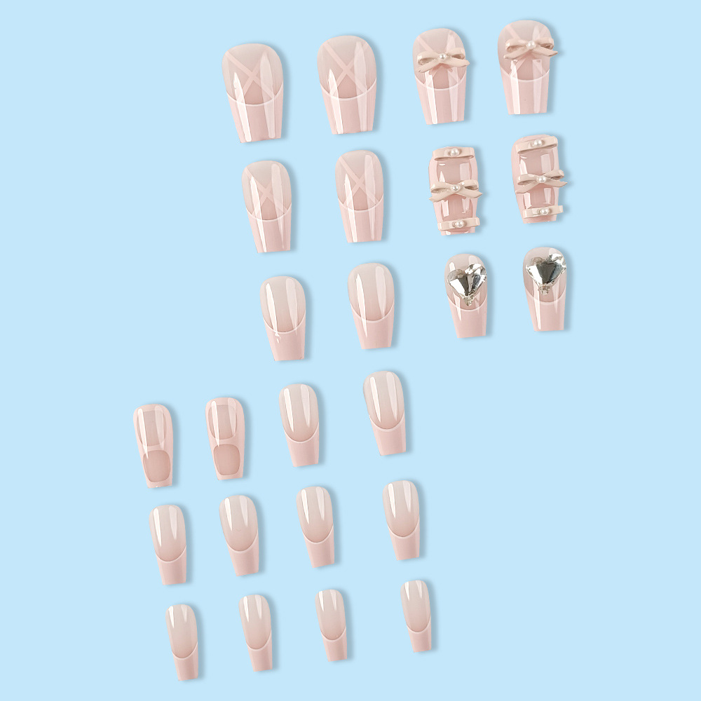 Estilo ins desgaste corto de uñas zapatos de ballet Rosa manicura francesa pieza de uñas amor vidrio parche de uñas de diamante grande