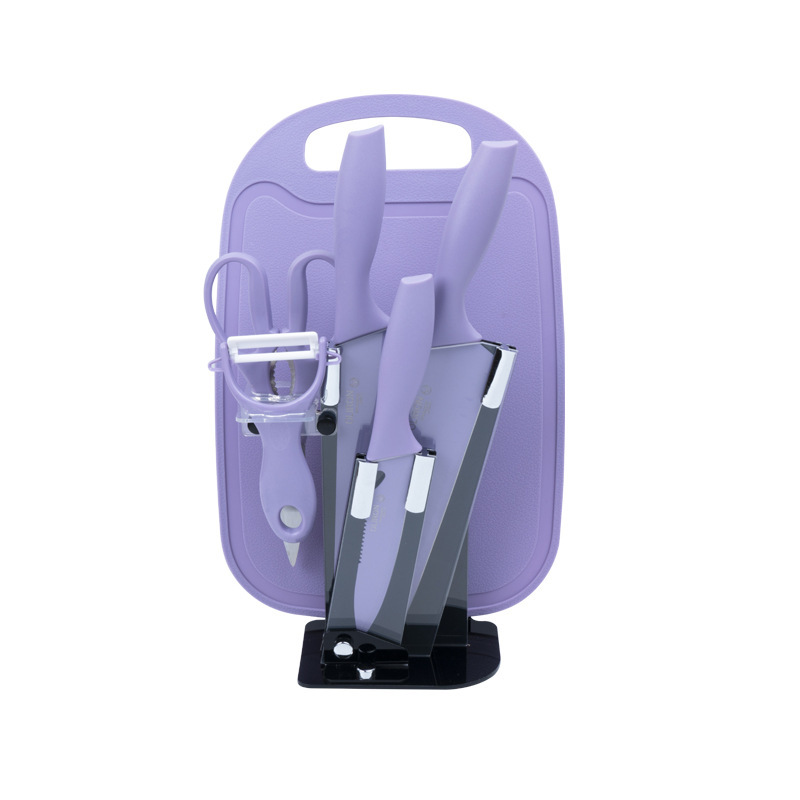 Fabricante de paja de trigo de color con cuchillo base 6 piezas de cuchillo de acero inoxidable cuchillo de cocina doméstico conjunto de regalo