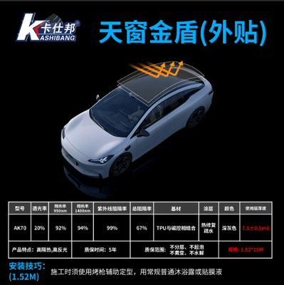 TPU sunroof gold shield car panoramic sunroof film, roof sunshade, UV protection glass film, explosion-proof car film (Automotive Film) - dark-gray-15215m