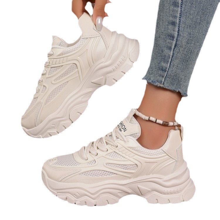 Scarpe da papà piccole con suola spessa in versione coreana, scarpe da donna primavera nuove, punta tonda, in rete, traspiranti e versatili, casual_voghion.com