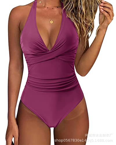 2024 Amazon Sexy traje de baño de una pieza de contracción del vientre de las mujeres Halter push up traje de baño