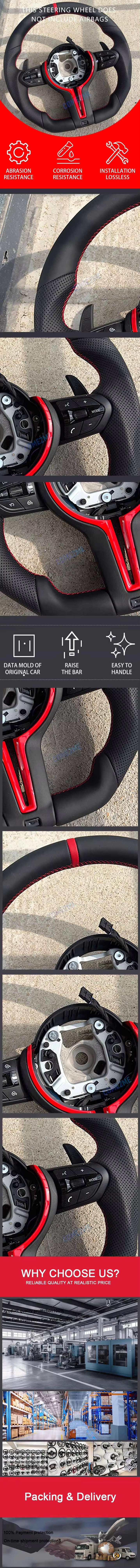 Genuine leather steering wheel with red cross for BMW F30, F10, F31, F20, E90