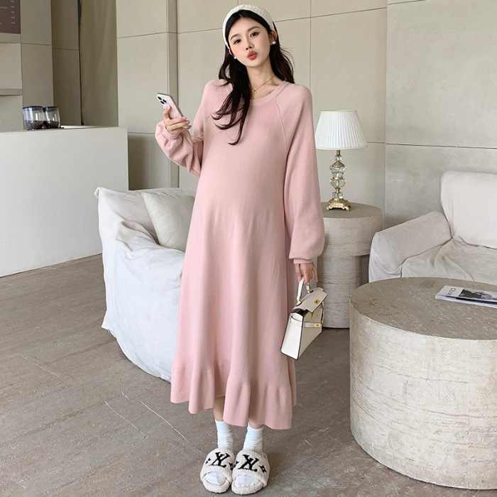 妊婦服秋冬新作丸首妊婦毛のスカートはだらだらしています。|undefined