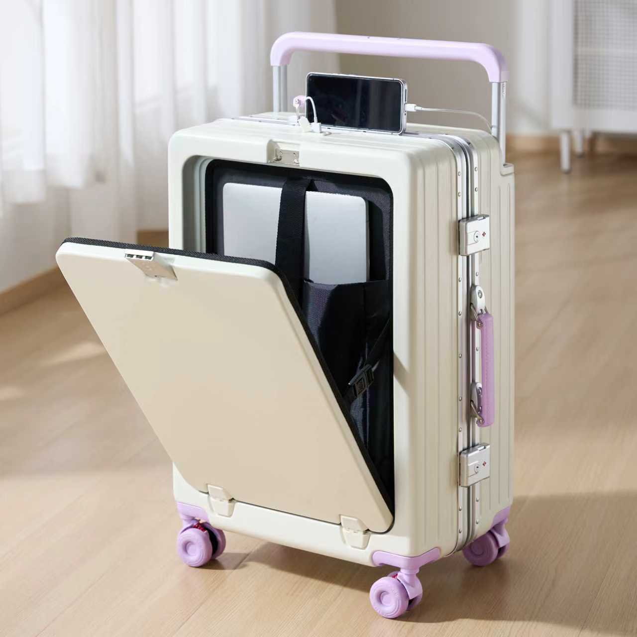 화이트 & 라이트 퍼플 - 레트로 휠 (알루미늄 프레임 전면 개방형 + USB 충전 + 컵 홀더)