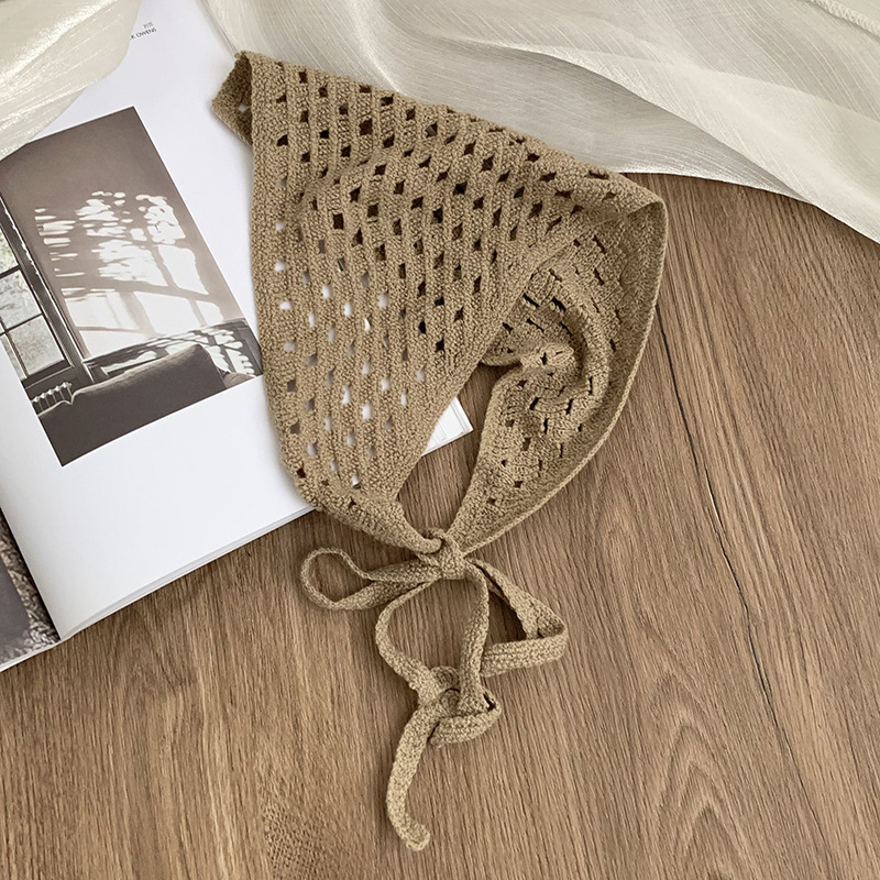 Turbante hueca de punto, diadema pastoral femenina de verano, nueva cortina de pedo simple de color sólido, cubierta de cintura, bufanda triangular, cintura