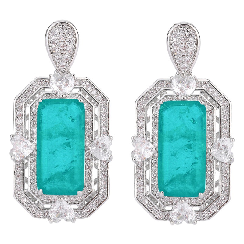 Zhuang Sheng joyería de cobre chapado en oro real simulación Paraiba anillo collar traje creativo completo diamante con incrustaciones 8*16