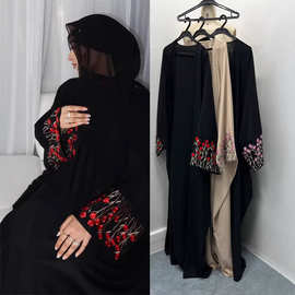 F453外贸跨境开衫长袍.迪拜长袍.刺绣绣花长袍时尚外穿Abaya长袍