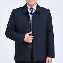 中老年人春秋外套男装春秋款轻薄宽松翻领扣子爸爸爷爷休闲夹克衫