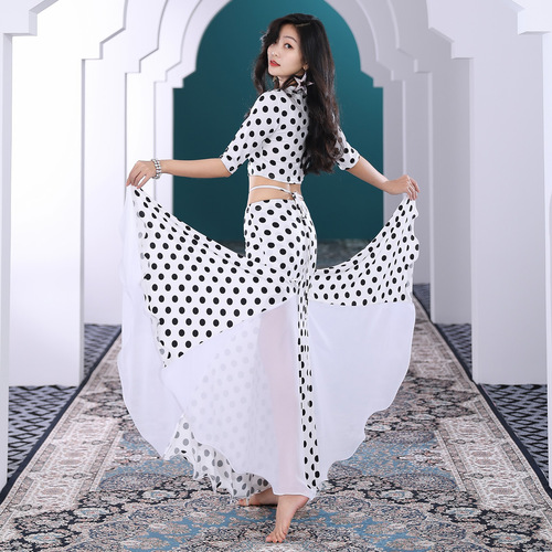 White with black polka dot Belly dance dresses for women girls sexy wave point long skirt suit Oriental belly dance costumes 