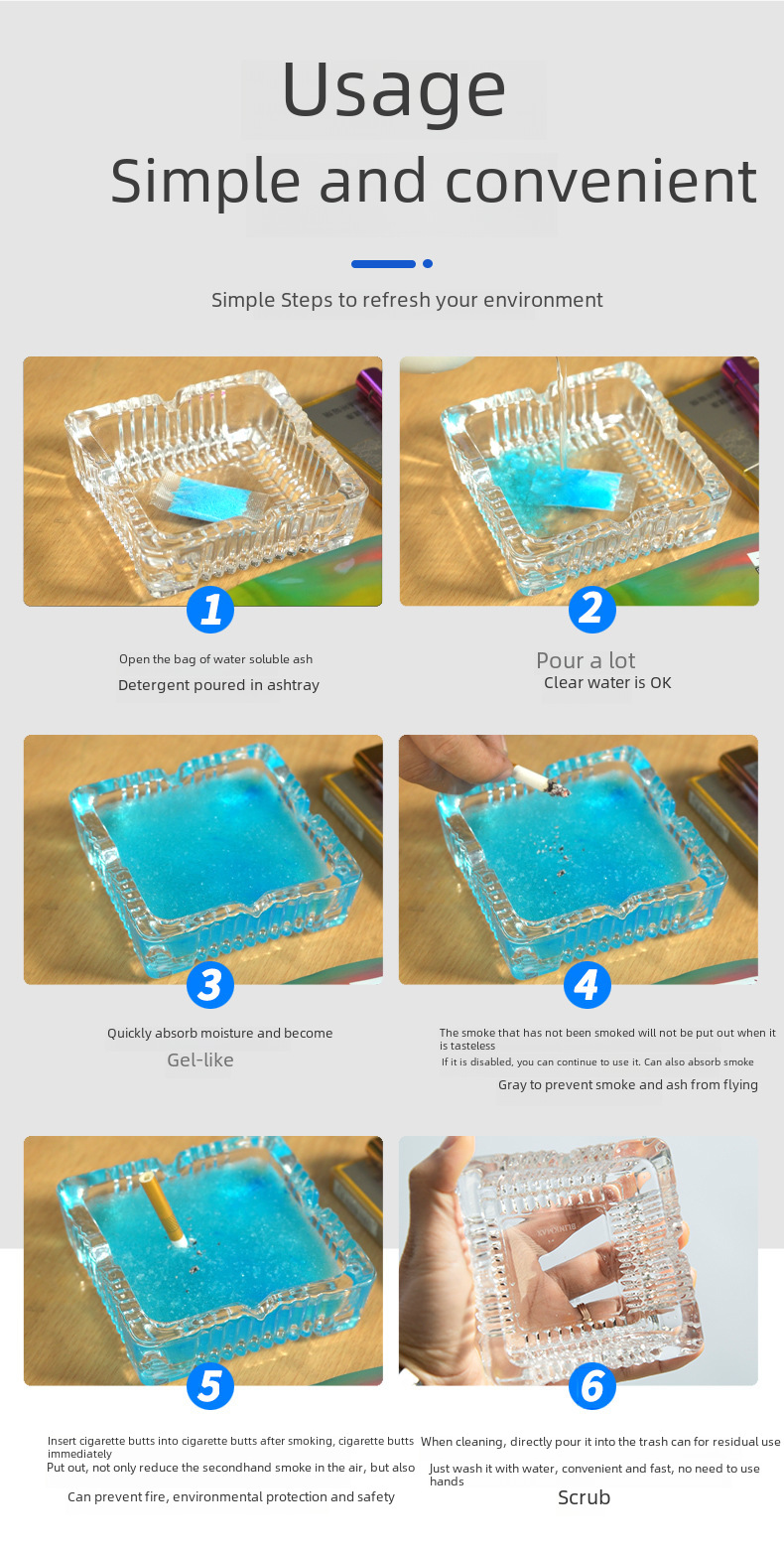 [One-piece delivery] magic water soluble film Smoke-extinguishing sand smoke ash cleaner smoke-removing flavor six-color six-flavor anti-fly ash