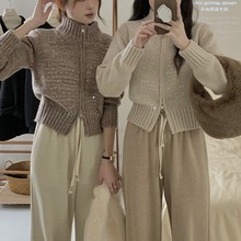 韩系设计感亮片加厚显瘦双头拉链重工女式毛衣冬款百搭针织开衫