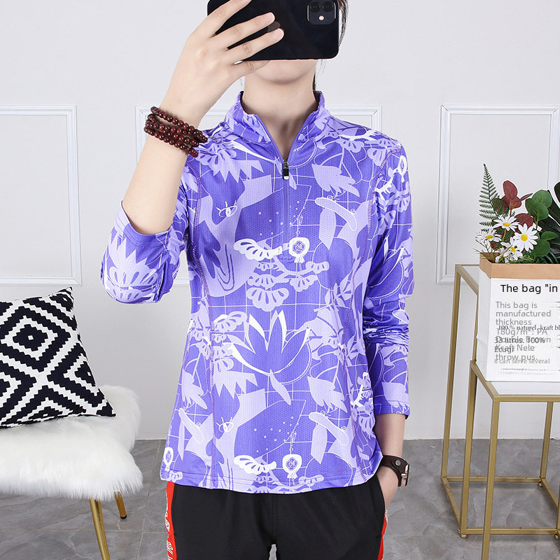 Outdoor Long-sleeved Casual Sports Quick-drying Clothes Camouflage Color T-shirt Women's Long-sleeved Walking Quick-drying Breathable Sweat-wicking Collar