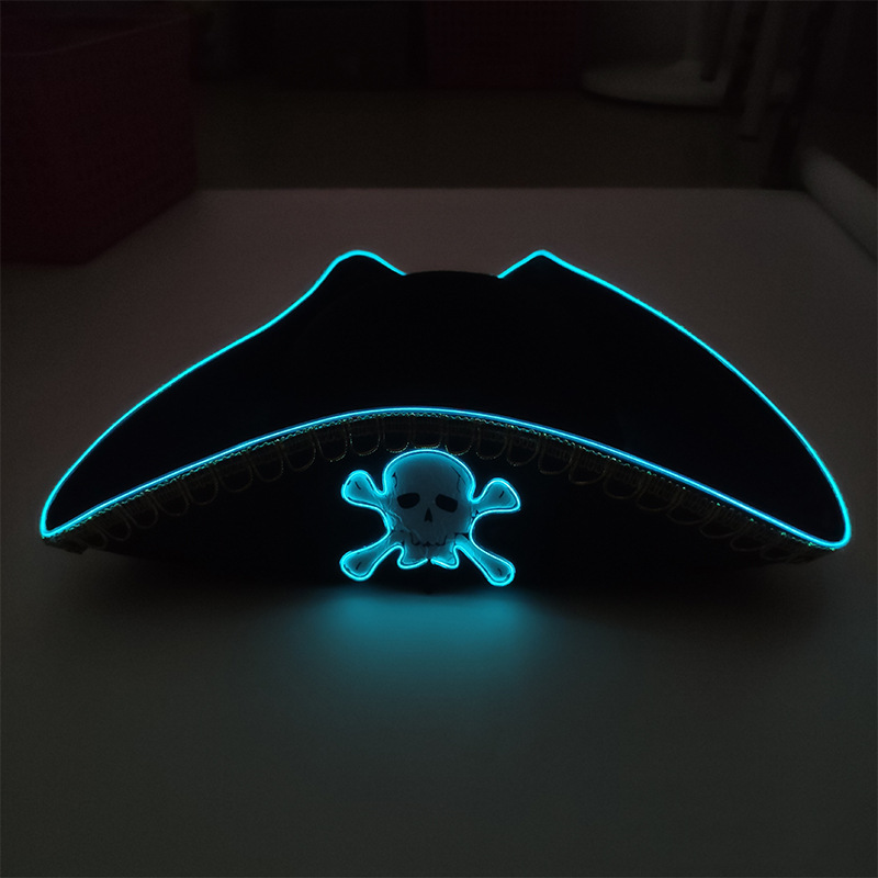 Halloween cos espectáculo vestuario props caribeños Phnom Penh pirata capitán sombrero led iluminado esqueleto sombrero pirata