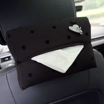 Car tissue box/set – Storage Tissue Bag - black-bow-hat-black-polka-dot-tissue-paper