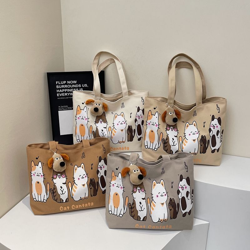 2025 Spring New Ins Lazy Style Large Capacity Canvas Bag All-match One-shoulder Student Artistic Cartoon Tote Bag
