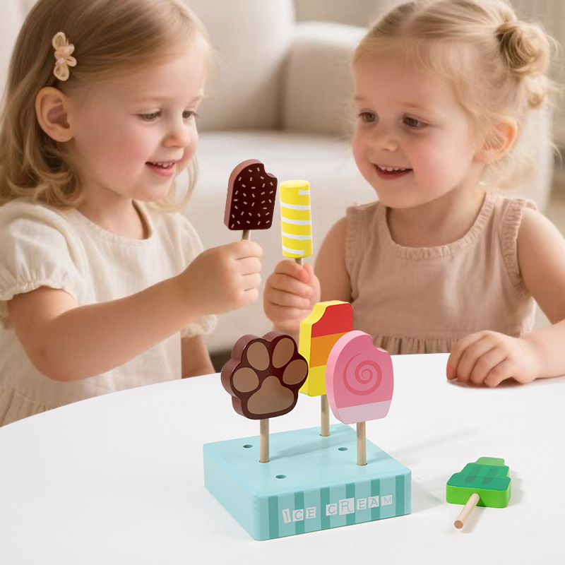Juguetes de helado de madera simulación de helados para el hogar juego de juguetes de educación temprana materiales de seguridad regalo