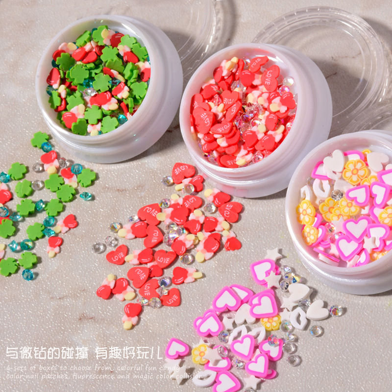 Clearance treatment love soft pottery feather bow patch soft candy sequins rhinestone nail decoration mixed set box