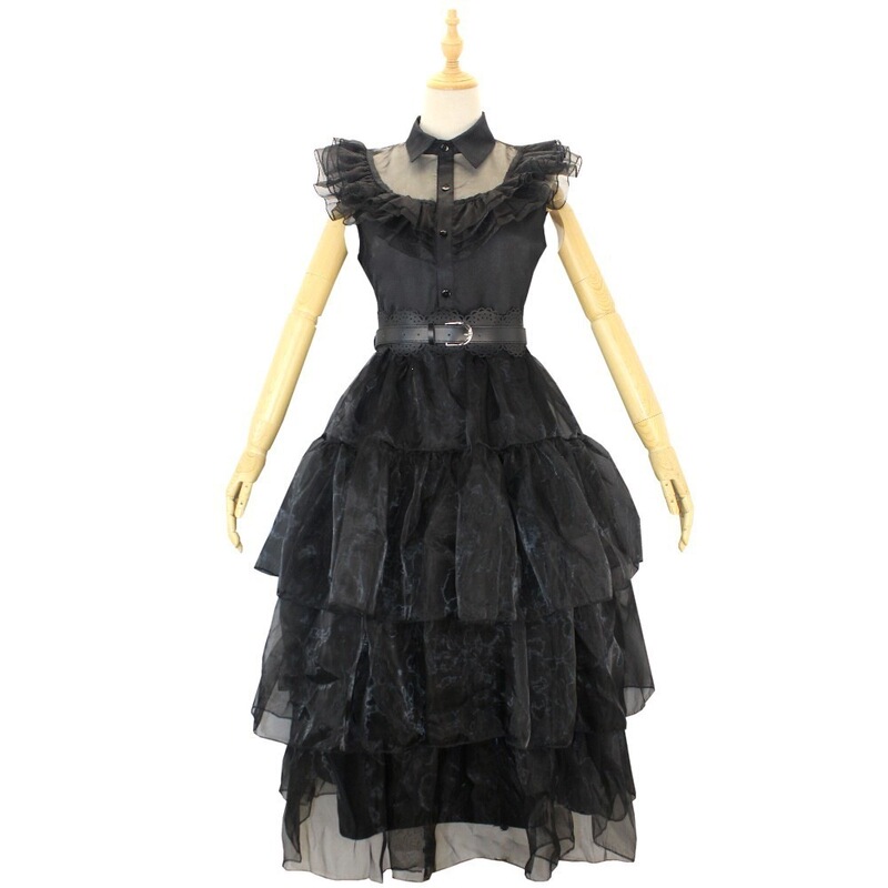 Wednesday Addams Family Cosplay Costume Role-Playing Black Dress Cross-Border Party Outfit