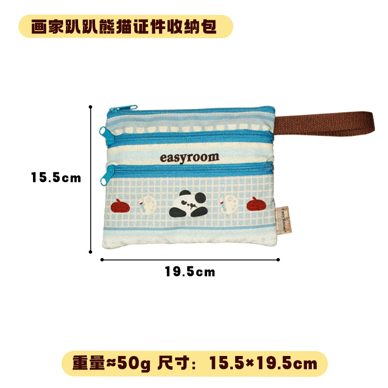 660017 Плотная клетчатая сумка черного цвета Painter Pa Pa Panda с тремя карманами для хранения удостоверений личности в плотную клетку