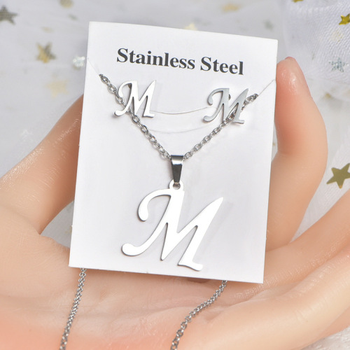 Ins Cross-border Foreign Trade Stainless Steel 26 English Letter Colorfast Charm Earrings Titanium Steel Accessory Set