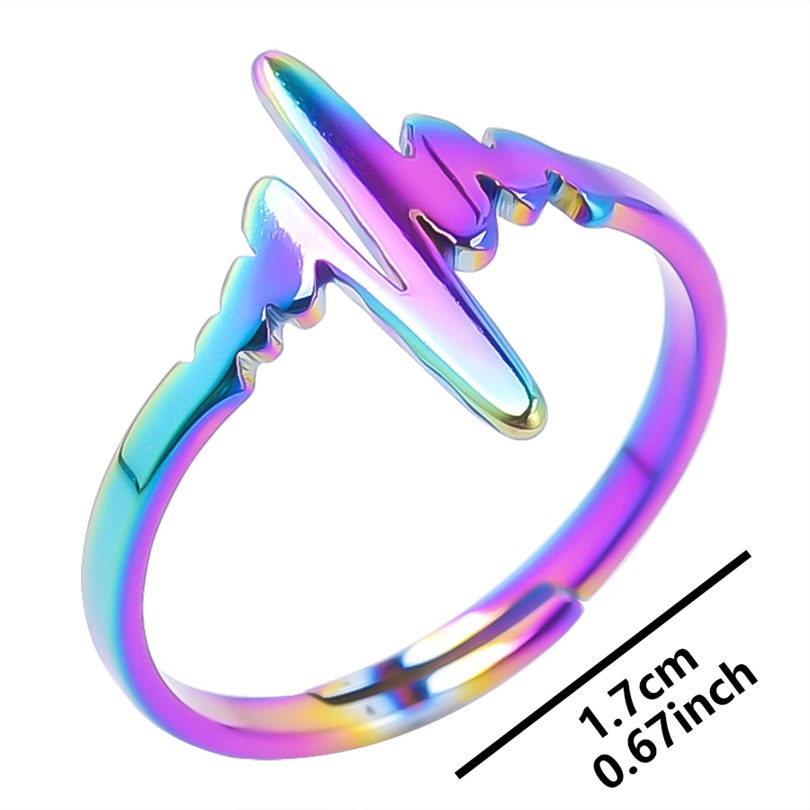 Adjustable Ring Size 1 Piece Quantity Daily Occasion 304 Stainless Steel Material PVD Coated Real Gold Plated 18K Gold Electrocardiogram 304 Stainless Steel Simple Style Waterproof Non Tarnish Open Ring