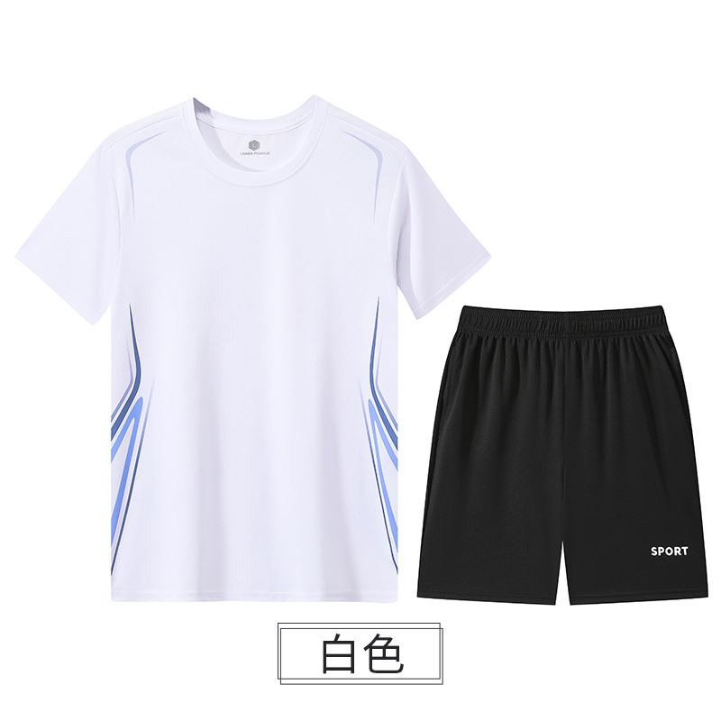 Traje de manga corta para hombre de verano, seda de hielo, secado rápido, traje de ocio deportivo suelto, camiseta de dos piezas para hombre de moda de baloncesto