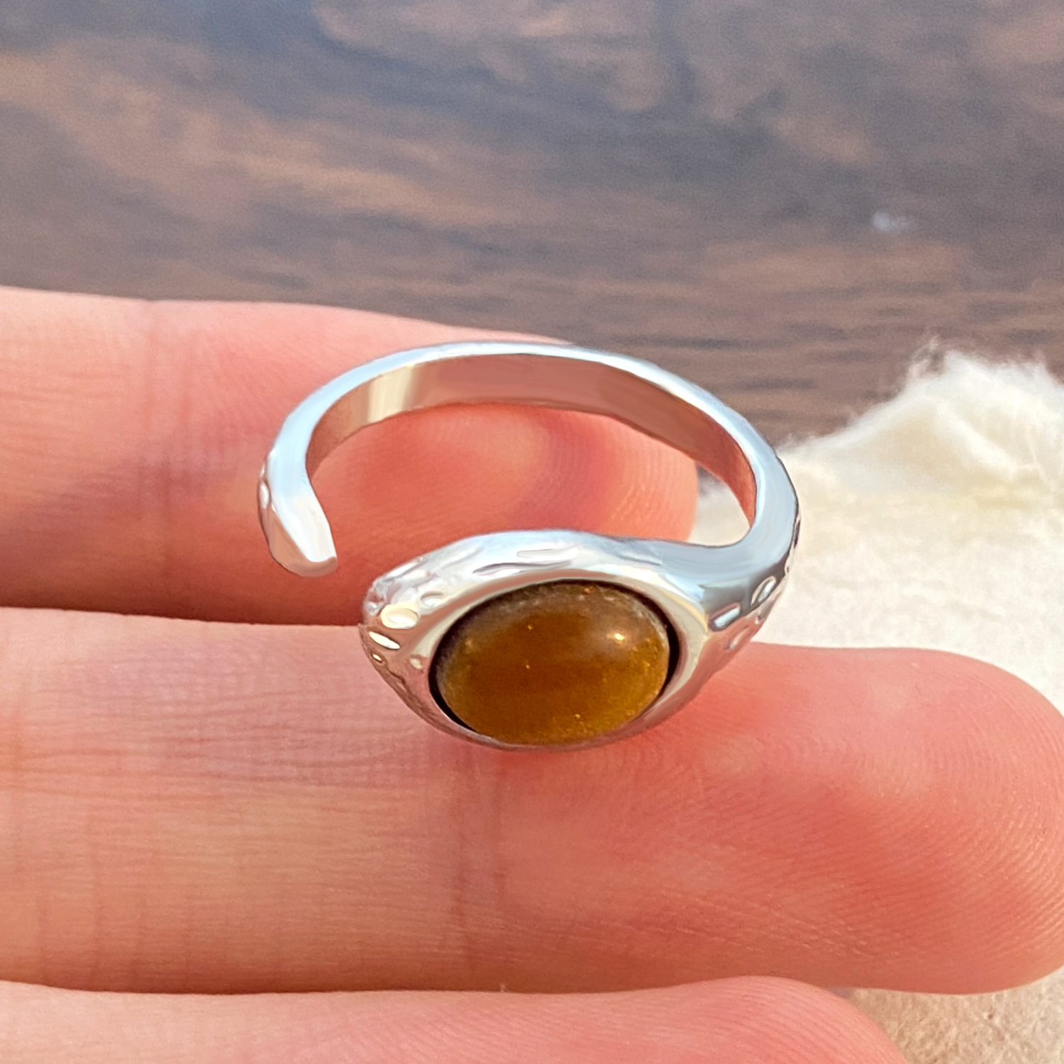 Melard Tigerauge-Ring für Damen, offener Ring, Niche Design Sense, massiver, ovaler Ring für den Zeigefinger_voghion.com