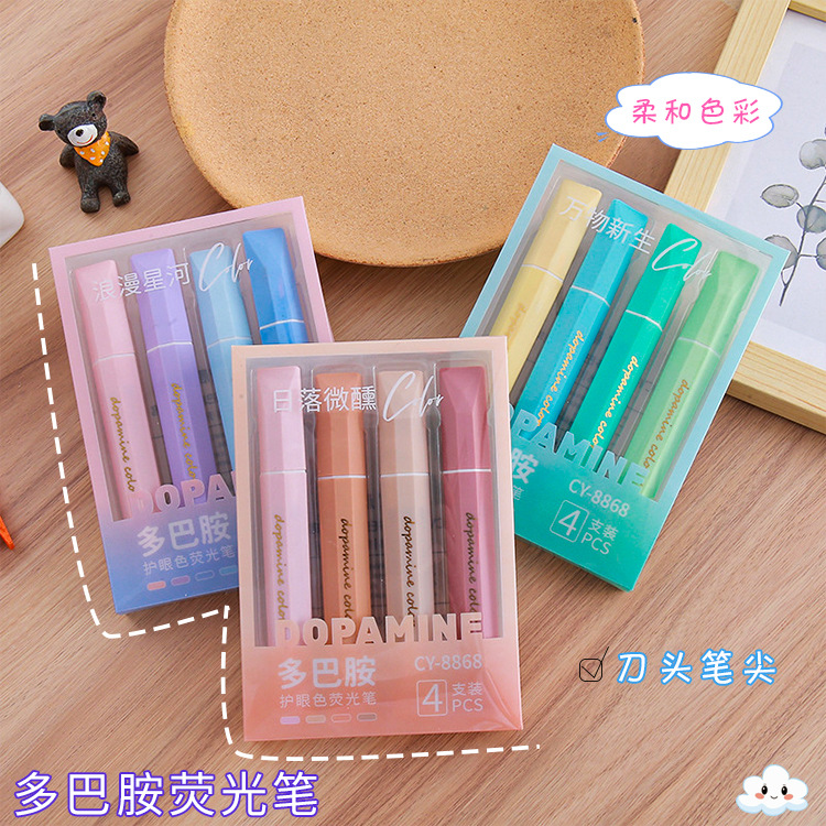 Resaltador de alto valor Papelería creativa Bolígrafo de marcado para estudiantes Protección ocular Bolígrafo de mano de color dopamina al por mayor