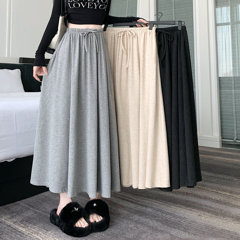 Pregnant Women's Hanging Casual Skirt Women's Mid-length 2024 New Autumn and Winter Large Swing All-match A- line Staggery Skirt