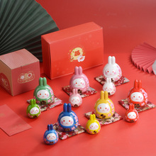 卡通可爱陶瓷小兔子摆件中式家居装饰品创意新年送礼红色达摩兔