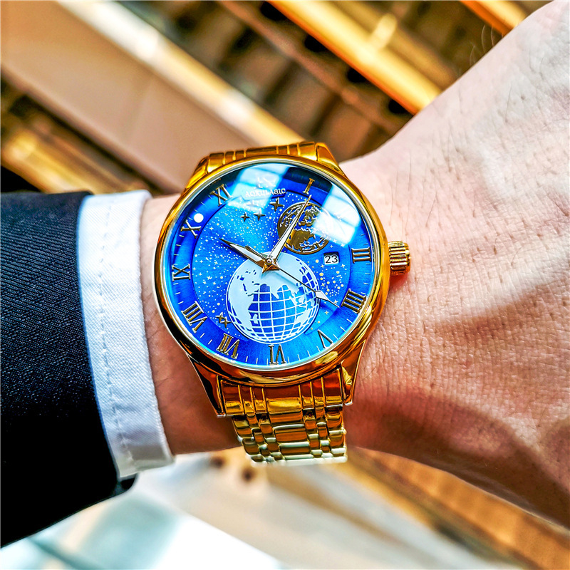 K reloj casual reloj estrellado Planeta de gama alta para hombres fondo transparente reloj mecánico automático tendencia de hebilla de mariposa de acero inoxidable