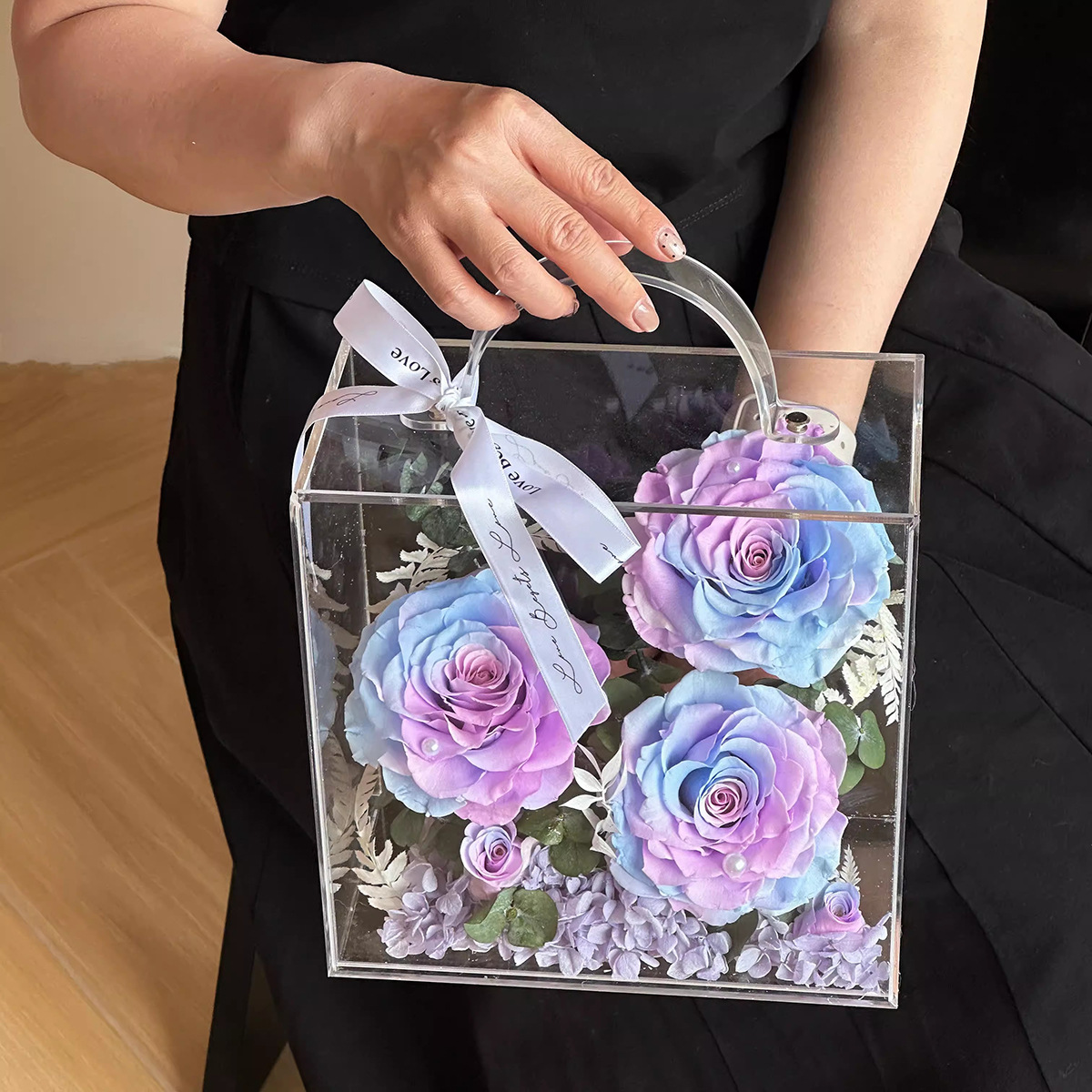 Caja de flores de vida eterna de acrílico, flores ricas, flores, flores, arreglos florales, embalaje, caja de bricolaje, regalo de San Valentín