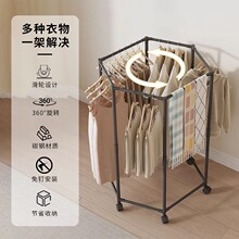 新款万向轮360度旋转六边形挂衣架阳台卧室出租房可拆卸晾衣架