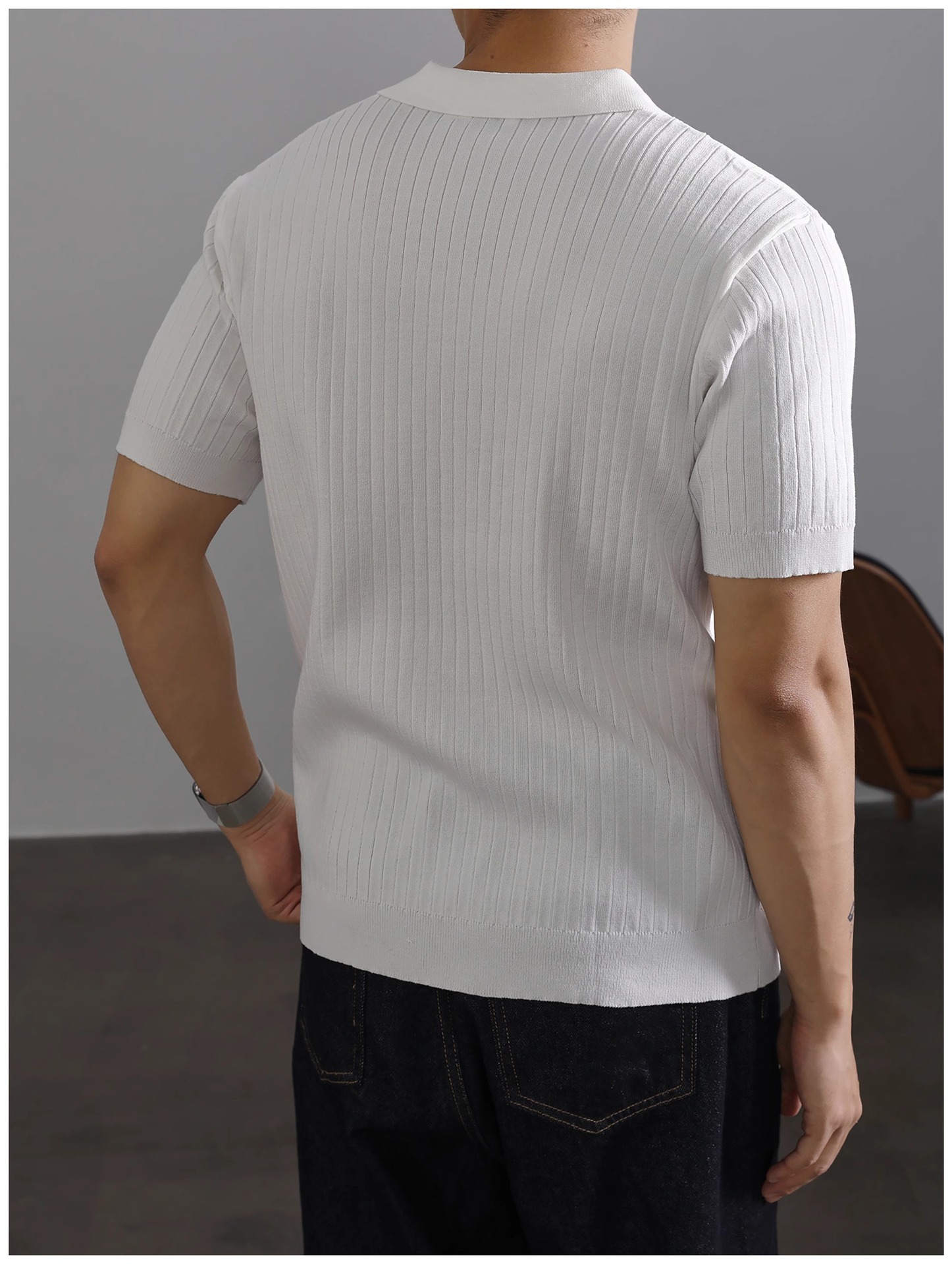 Herren Polo Shirt Strick Kurzarm Gestreift Aus Eisseide_voghion.com