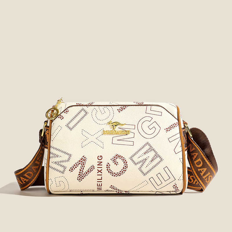 Bolsa de almohada de textura de cuero suave, bolso de hombro de mujer, bolso multicapa, bolso de textura de banda ancha, letras de Boston